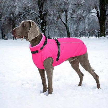 Lelepet Dog Winter Coat Waterproof Dog Jacket with Harness Built in Windproof Reflective Pet Coats for Small Medium Large Dogs, Thermal Fleece Lined Coats for Cold Weather Walking Hiking, Rose Red XXL