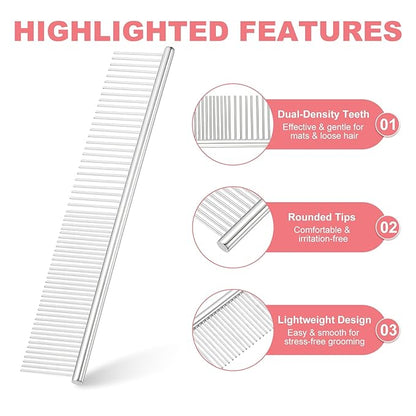 PETAXCELL Dog Cat Comb, Pet Combs Stainless Steel Teeth with Rounded Ends for Knots Mats Loose Hair Removal, 7.5IN (Silver, 3 Pack), Grooming Tool Intended for Long Curly Hair Pet