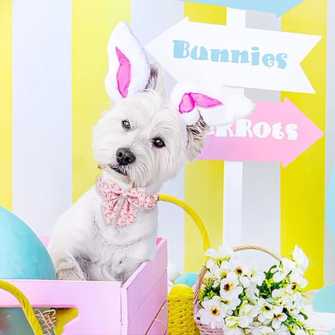 ARING PET Easter Dog Collar-Cute Rabbit Dog Collar with Sailor Bowtie, Cotton Adjustable Carrots Dog Collars with Metal Buckle