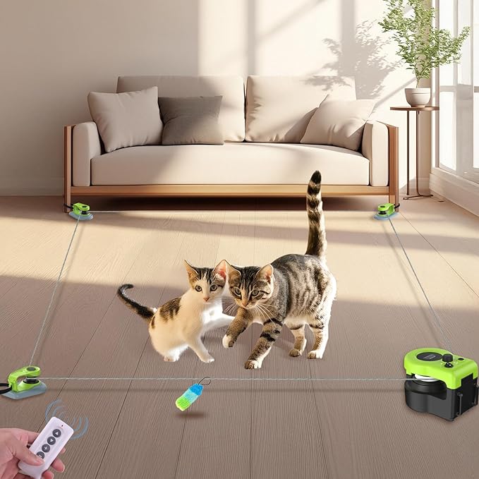 ITSHINY Interactive Cat Toy for Indoor - Automatic Cat Treadmill with Remote Control, 3 Speeds, Quiet Motor | Indoor Chase Hunting Feather Cat Gift for Fitness, Playtime & Energy Release (Green)