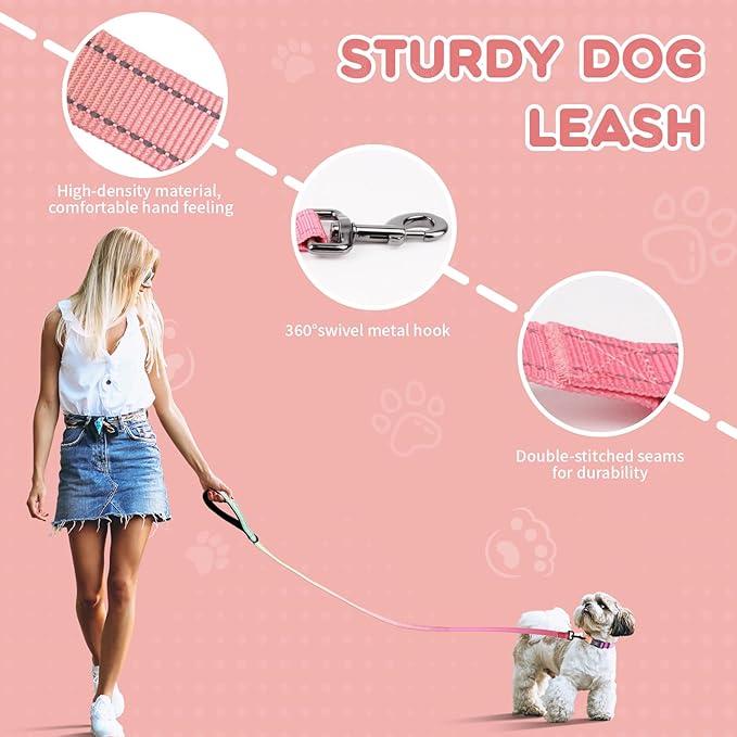 Roses&Poetry Pink Small Dog Collar and Leash Set, Puppy Reflective Leashes with Collars, Adjustable Durable Matching Collar Leash for Small Dogs Girl (Pink Gradient-XS)
