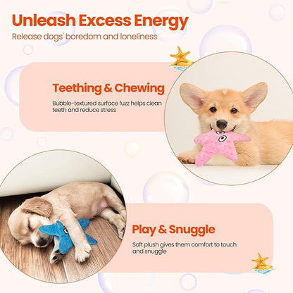 HGB Squeaky Dog Toys - Starfish No Stuffing Crinkle Plush Dog Toys for Small Medium Breeds, Puppy Toys to Keep Them Busy & Puppy Teething Chewing for Anxiety Relief and Fetch Training, 2 Pack