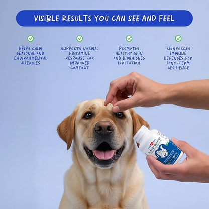 Allergy Support for Dogs - 120 Chewable Tablets - with Vitamin C, Omega 3 and Colostrum - Itch Relief, Allergy Relief for Dogs, Skin Soother - with Probiotics for Immune System Health