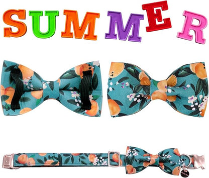Dog Collar with Bow Tie, Durable Comfortable Cotton Dog Bowtie Collar with Metal Buckle for Large Dog Girl Boy, Summer Cute Dog Collar, L