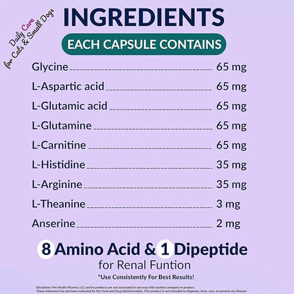 Aminodyl™ Kidney Support Supplement 400mg for Cats & Small Dogs - Supports Natural Kidney Function with Amino Vastly Promotes Health, Wellbeing & Vitality of Kidneys - 120 Sprinkle Capsules. U.S.A