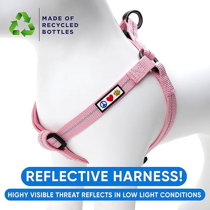 Pawtitas Recycled Reflective Step-in Dog Harness – Adjustable No-Pull Vest for Puppies to Seniors, Safe & Comfortable XS Pink
