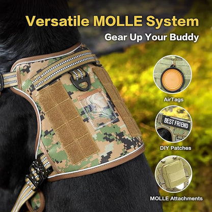 PawsPassion No Pull Dog Harness for Medium Large Dog, Heavy Duty Tactical Adjustable Pet Harness, Voyager Service Vest Harness with Easy Control Handle Reflective Strip (Forest Recon, L)