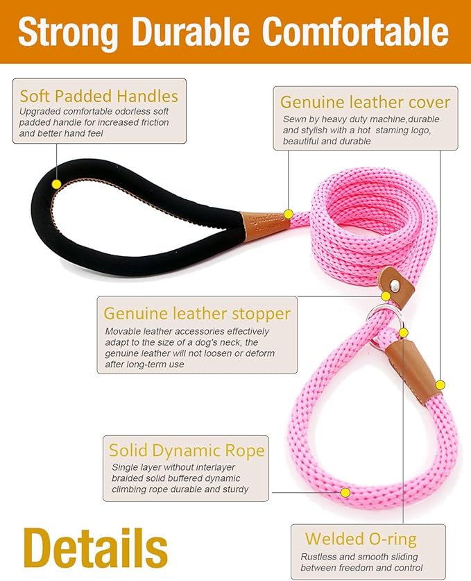 lynxking Dog Leash Slip Lead 5 6 8 FT Dog Training Leash Strong Heavy Duty Braided No Pull Training Lead for Small Medium Large Dogs