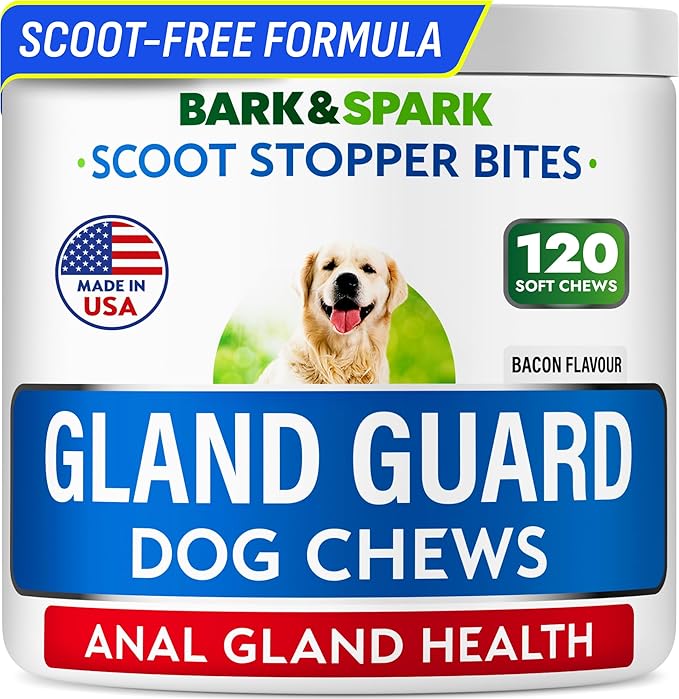 BARK&Spark Dog Anal Gland Treatment Chews - AnalGland Support Supplement - Stop Scoot & Reduce Odor with Prebiotics & Digestive Enzymes - Bacon Flavor, 120 Treats