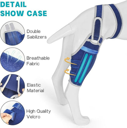 Dog Knee Brace for Torn ACL Hind Leg–Adjustable Support Dog Leg Brace for Back Leg with 2 Stabilizers, Hip Support to Reduces Pain Luxating Patella , Ligament Injuries, CCL (Blue, Right Leg, L)