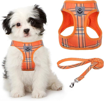 KOOLTAIL Thanksgiving Dog Harness for Small Medium Dogs,Dog Harness and Leash Set, Step in No Pull Soft Mesh Padded Adjustable and Reflective Pet Vest Puppy, Extra Harness for XS S Dogs Orange Plaid S