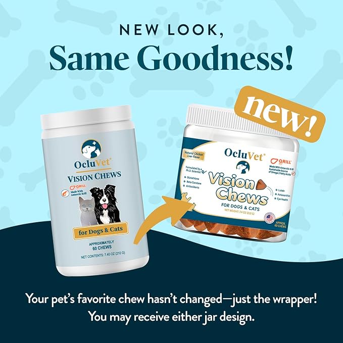 Bundle Eye Supplements for Dogs & Cats | Vision Chews with Omega-3 for All Ages | Includes 60 Chicken Liver Flavored Chews & Pet Eye Drops, 16 mL | Antioxidants & 2% NAC for Cataracts