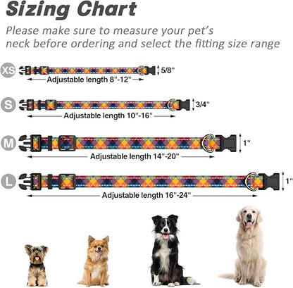 Reflective Dog Collar for Large Dogs, Cute Boho Adjustable Heavy-Duty Nylon Puppy Collar for Boy and Girl Female, Soft Pet Accessories with Quick Release Buckle, Colorful Tartan
