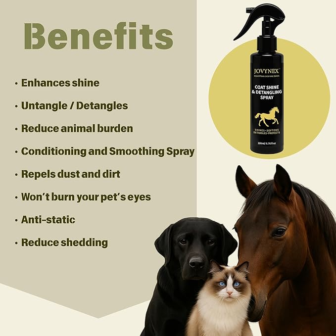 Mane and Tail Coat Detangler Spray, 6.76 Oz Horse Detangler Spray Dematting, Horse Dog Cat Pets Detangler Conditioner for Matted Hair, Brushable Coat, Knots & Tangles, Frizz Control, Radiant Shine