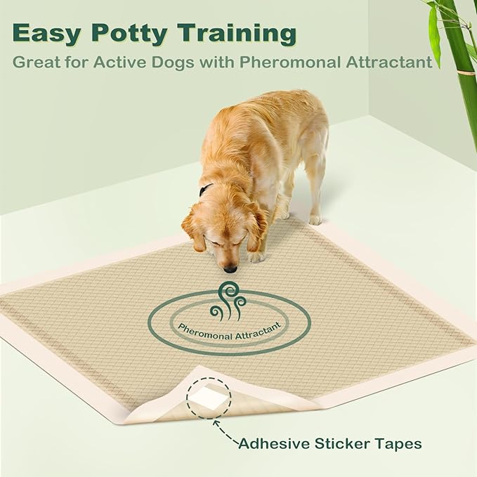 MIZOK Dog Pee Pads Extra Large 28×34in Bamboo Puppy Pads Odor Eliminating Pee Pads for Dogs Super Absorbent Leak-Proof Training Pads with Adhesive Tabs, Disposable (40 Counts)