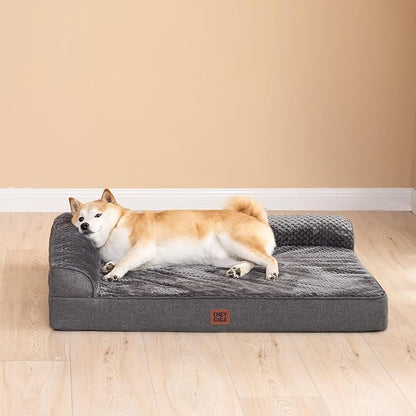 EHEYCIGA Large Dog Bed Memory Foam for Crate, Orthopedic Dog Bed Large Size Dogs with Washable Removable Cover, Waterproof Pet Sofa Couch with Nonskid Bottom, 35x22x6, Dark Grey