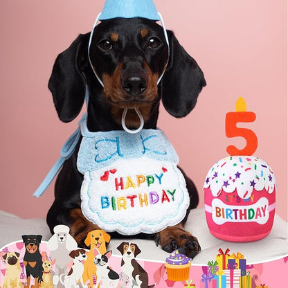 Dog Birthday Cake Toy Accessories for Girl Boy Gifts, Squeaky Plush Toy for Dog Birthday Party Decor Favor for Large, Medium and Small Dogs(5th,Pink)