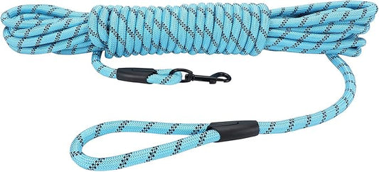 Long Dog Leash for Training 20Ft-Reflective Nylon Rope with Swivel Hook-Recall Agility Lead for Large Small Medium Dogs Outside Walking Hiking-Sky Blue Diam 1/2"