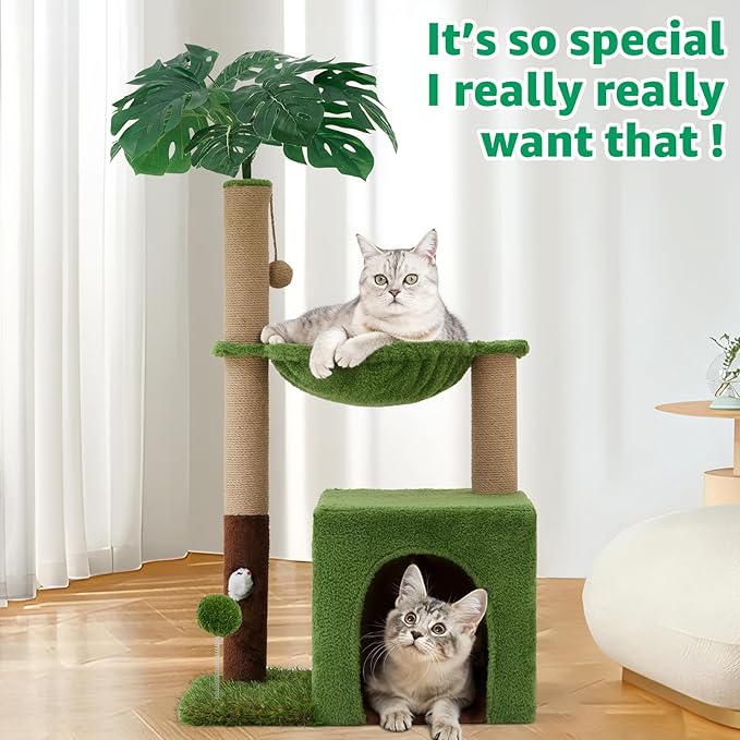Woochpet 37" Cat Tree Tower for Indoor Cats，2-in-1 Multi-Functional Comfort with Premium Sisal Scratching Post, Cat Cando with Mouse Hole and Plush Toy Ball Large Hammock for Kitty or Small Cats