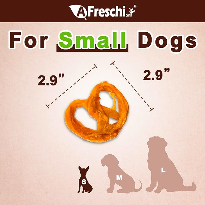 A Freschi srl Turkey Tendons for Dogs, USA-Sourced, Healthy Dog Treats, Rawhide-Free Puppy Chews, Long Lasting, All Natural, Hypoallergenic Dog Treats for Small Breeds, 4 Count Pack Pretzel (S)