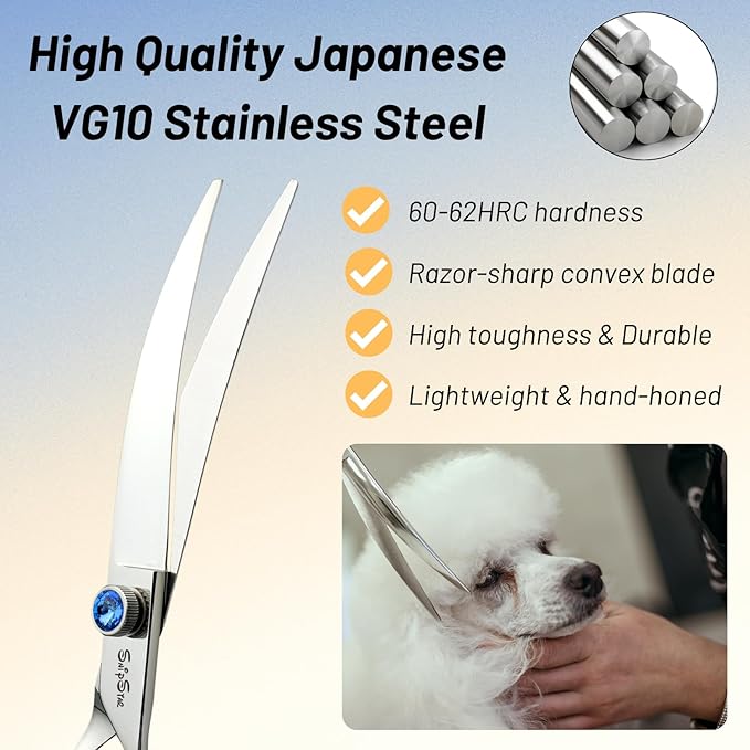7.5inch 25° Curved Dog Grooming Scissors Professional, Japanese VG10 Stainless Steel Sharp Dog Scissors for Grooming Groomer, Comfortable Ergonomic Handle, Pet Shears for Dogs Cats Face Paws Cutting