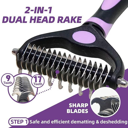 KUEIOX Dog Brush for Shedding, 7 PCS Dog Grooming Brush Kit Including Undercoat Rake, Slicker Brush, Dematting Comb, Nail Clipper, Bath Brush for Long & Short Haired Dogs, Cats - Purple