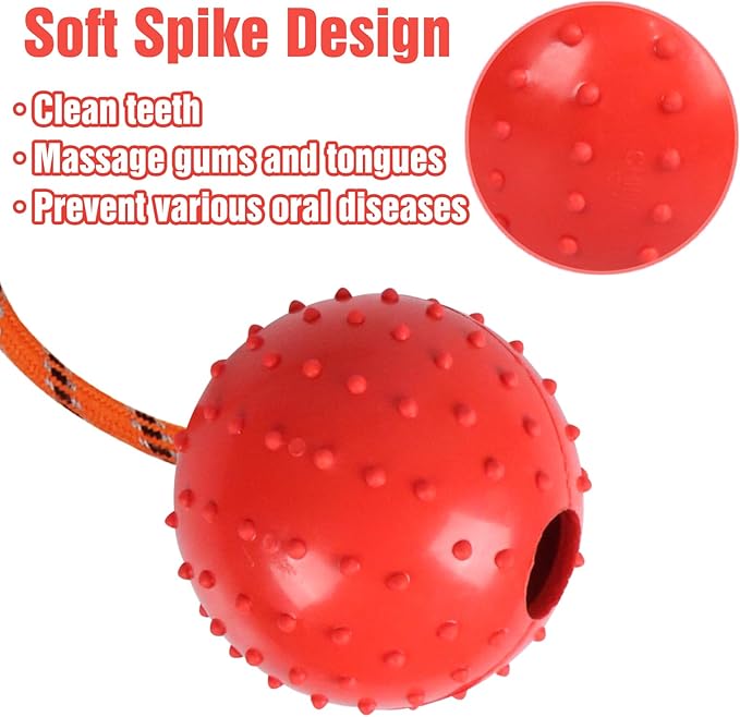 2 Pack Dog Ball, K9 Ball on Rope for Reward, Fetch, Play (Blue and Red)