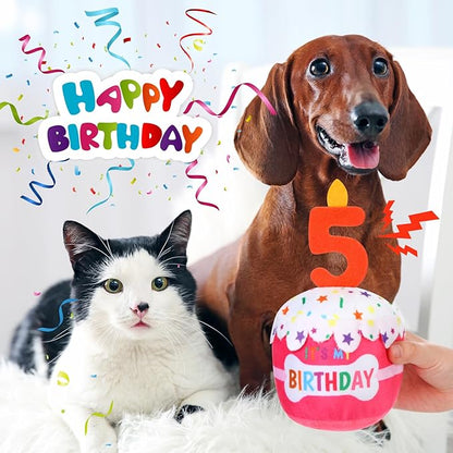 Dog Birthday Cake Toy Accessories for Girl Boy Gifts, Squeaky Plush Toy for Dog Birthday Party Decor Favor for Large, Medium and Small Dogs(5th,Pink)