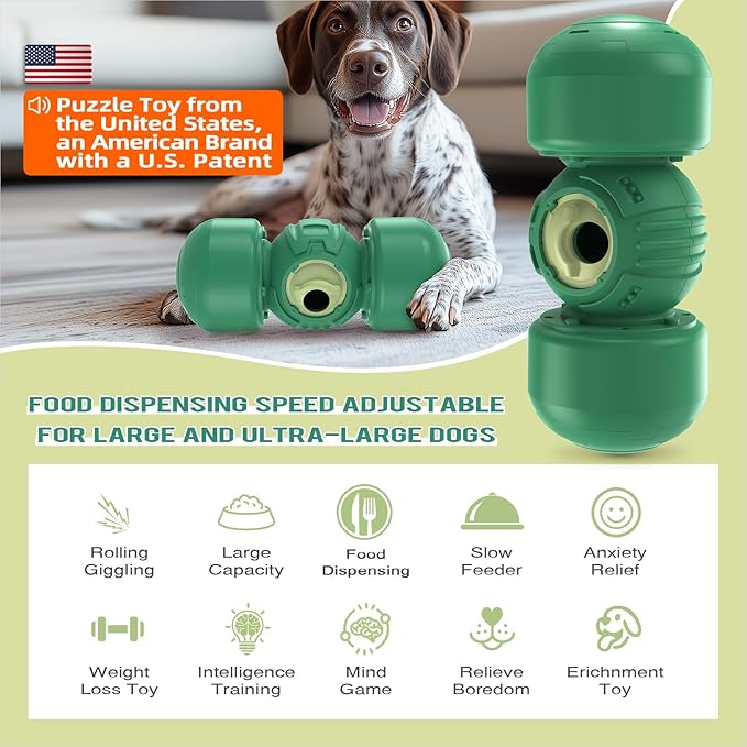 KADTC Extra-Large Size,Durable Rolling Giggle Dog Treat Dispenser Toy,U.S. Brand,Design,Indestructible Giggling Bone Slow Puzzle Feeder Food Dispensing Toys for Large Aggressive Chewers Breeds Dogs