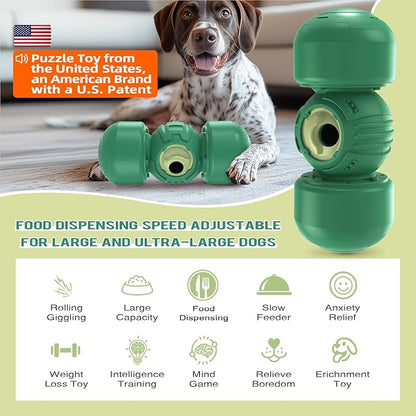 KADTC Extra-Large Size,Durable Rolling Giggle Dog Treat Dispenser Toy,U.S. Brand,Design,Indestructible Giggling Bone Slow Puzzle Feeder Food Dispensing Toys for Large Aggressive Chewers Breeds Dogs