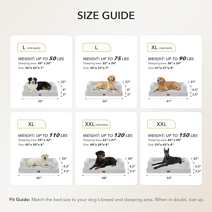 Casa Paw Orthopedic Dog Beds for Extra Large Dogs, Waterproof Egg Crate Foam XL Dog Bed with Sides 41x27Inch, Washable Big Dogs Couch Beds with Removable Cover and Nonskid Bottom, Grey White