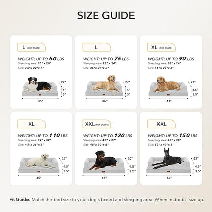 Casa Paw Orthopedic Dog Beds for Extra Large Dogs, Waterproof Egg Crate Foam XL Dog Bed with Sides 45x35Inch, Big Dogs Couch Beds with Removable Washable Cover and Nonskid Bottom, Grey White