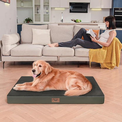 Tail Stories Orthopedic Dog Crate Bed for Extra Large Dogs, XXL Waterproof Comfort Pet Bed with Egg Crate Foam 47x29 Inch, Removable Oxford Cover, Coffee