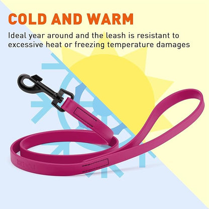 Dogline Biothane Waterproof Dog Leash Strong Coated Nylon Webbing with Black Hardware Odor-Proof Easy to Clean High Performance for Small or Large Dogs Made in USA 4 or 6 ft Lead, Magenta Pink