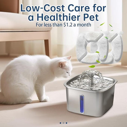 48 Pcs Cat Water Fountain Replacement Filters-24 Pack Cat Fountain Filters with 24 Pack Sponges, Enhanced Compatibility Pet Fountain Filter Fit for 95oz/2.8L 135oz/4L 67oz/2L Pet Drinking Fountain