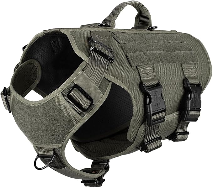 ICEFANG GN3 Tactical Dog Harness with 6X Buckle,Dog Molle Vest with Handle,3/4 Body Coverage,Hook and Loop Panel for ID Patch,No Pulling Front Clip (XL (32"-39" Girth), Ranger Green)