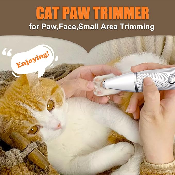 Bautrium Cat Grooming Clippers Kit with Paw Trimmer, 3 in 1 Electric Pet Hair Trimmer Supplies for Thick Matted Hair, Heavy Coat Butt Shaver Cat Razor Fur Trimmer for Dogs at Home (White)