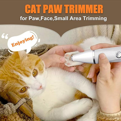 Bautrium Cat Grooming Clippers Kit with Paw Trimmer, 3 in 1 Electric Pet Hair Trimmer Supplies for Thick Matted Hair, Heavy Coat Butt Shaver Cat Razor Fur Trimmer for Dogs at Home (White)