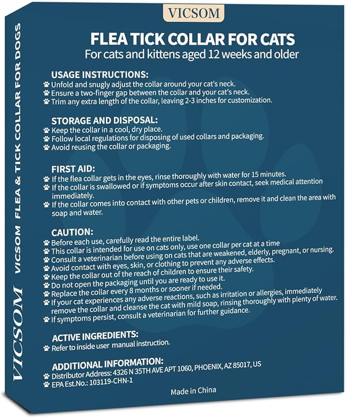 VICSOM 4 Pack Flea and Tick Collar for Cats, 32 Months Treatment Prevention, Waterproof Adjustable Kitten Collar, Black Grey
