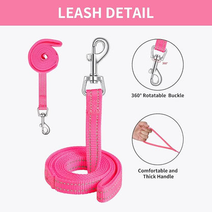 AMTOR Small Dog Harness with Leash Set, No Escape Easy Walk Puppy Harnesses for Training Walking, Step-in Reflective Soft Dogs Vest for XS S Medium Extra-Small Large Sized Dog(Fuchsia,L)