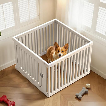 Jatindear 23.6“ H Plastic Dog Playpen, 7 Panels Expandable & Durable Pet Fence - Indoor & Outdoor Portable with Secure Locking Door, Durable Safety Play Pen with Puppy, Cat, Small Animal(White)