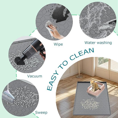 Jacooxi Cat Litter Mat for Litter Box, Silicone Large Cat Litter Trapping Mat - 34x22 in, Waterproof & Non-Slip, Durable & Easy Clean, Gray