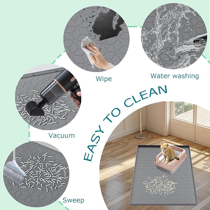 Jacooxi Cat Litter Mat for Litter Box, Silicone Large Cat Litter Trapping Mat - 31x22 in, Waterproof & Non-Slip, Durable & Easy Clean, Gray