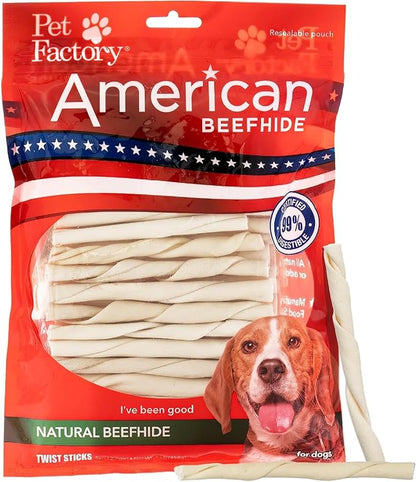 Pet Factory American Beefhide 5" Twist Sticks Dog Chew Treats - Natural Flavor, 1 lb