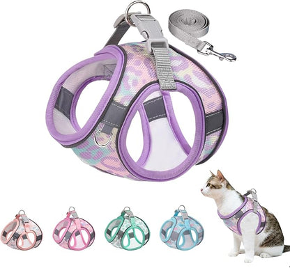 Step in Mesh Dog Harness & Leash Set - Breathable Air Mesh Reflective Escape Proof Dog Harness Vest - No Choke, Lightweight - Purple, S(Neck:10.5"-12",Chest:13.5"-16")