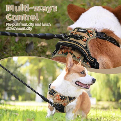 PUPTECK No Pull Tactical Dog Harness for Large, Adjustable Reflective Dog Harness with Handle Easy Control, Comfortable Soft Padded Pet Vest Harness for Large Dogs, Camouflage L