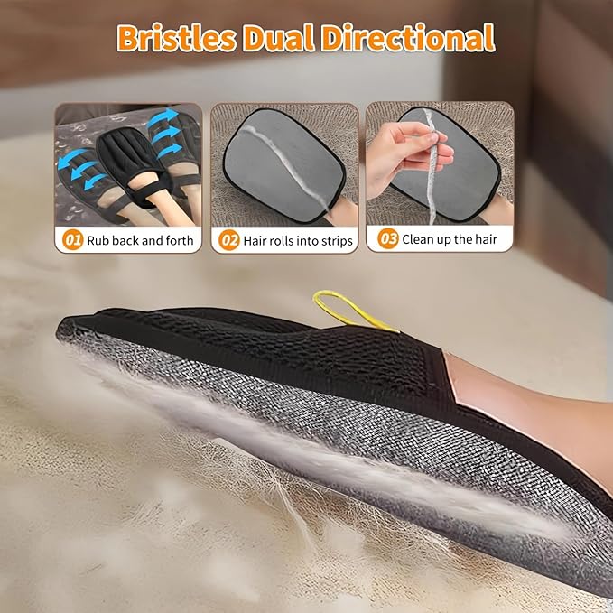 Pet Hair Removal Gloves - 5-Finger Electrostatic Magic Brush for Dog & Cat Hair on Couch, Car Seat, Carpet, Clothes | Reusable & Effortless Cleaning Tool (Black)