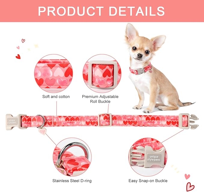 Unique style paws Valentine's Day Dog Collar Plastic Buckle Collar with Pendant Painting Love Heart Gift Wedding Small Medium Large Boys Girls Dogs
