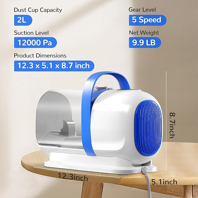 FUKUMARU Dog Grooming Vacuum & Pet Vacuum Grooming Kit, Pet Groom Tools for Dog Hair Shedding, 2L High-Capacity Cup, 6 Professional Tools with Dogs Nail Grinder and Cat Fur Clipper