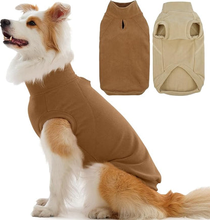 IECOii 2 Pack Dogs Thermal Fleece Coat - Soft, Stretchy & Durable Sweatshirt for Fall/Winter, Dog Fleece Sweater, Vest with Leash Hole & Machine Washable (Size XL, Dark Brown & Light Brown)